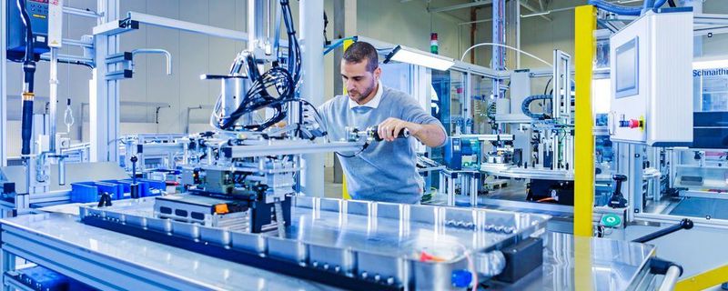 Blick in die Produktion von Serien-Batteriesysteme am Akasol-Standort in Langen.