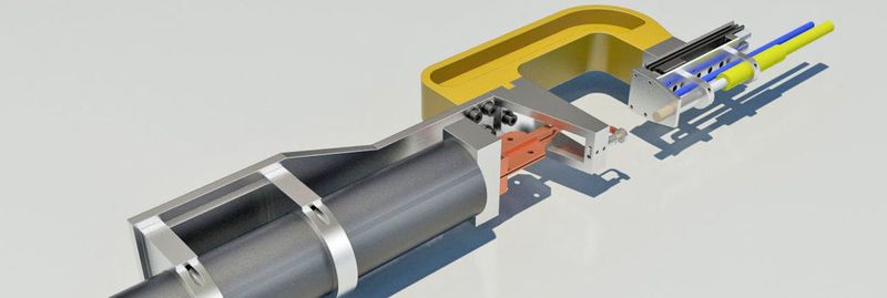 Die Fügezange verbindet Metall und Kunststoff in Sekunden und lässt sich beispielsweise anstelle einer Punktschweißzange an einem Roboterarm montieren.
