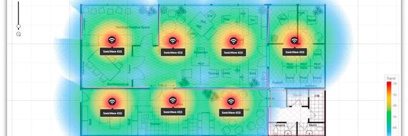 Administratoren können die benutzerfreundlichen Standortplanungsfinktionen des SonicWall WiFi Planner im Capture Security Center nutzen, um sichere drahtlose Netzwerke zu entwerfen und bereitzustellen.