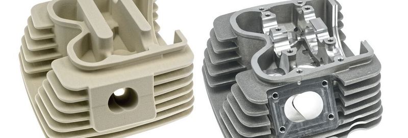 PMMA-Modell (links) sowie das fertige Aluminiumteil (rechts)