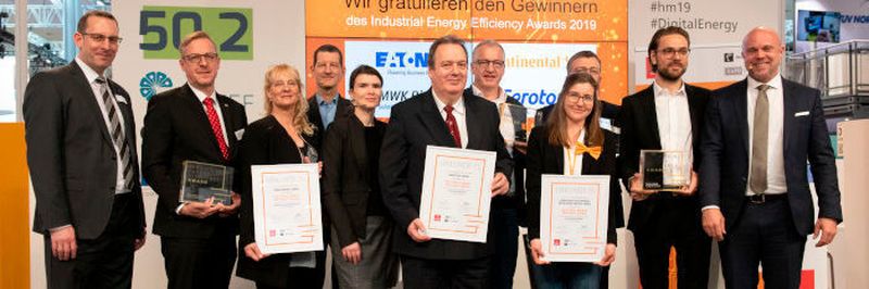 Contitech, Eaton, Gerotor und MWK Bionik sind die Gewinner des Industrial Energy Efficiency Award 2019 der Hannover Messe.