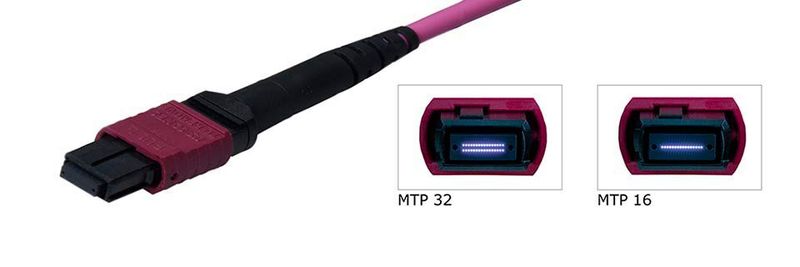 Die MPO-Steckverbinder der neuen Patch- und Trunkkabel von TDE bieten eine oder zwei Reihen mit jeweils 16 Fasern.