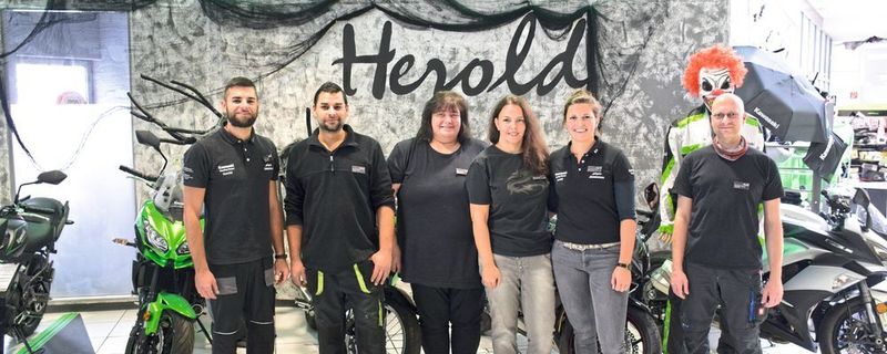 Mit dem schwarzen Kawasaki-Outfit passt das Herold-Team perfekt zu Halloween. Ob auch die Teambekleidung mit der Deko wechselt?