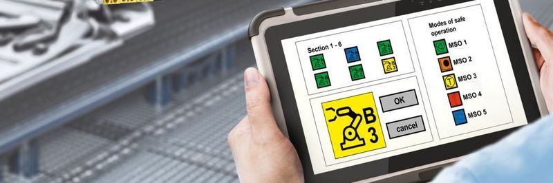 Ein zertifizierter Baustein im Safety Monitor von Bihl+Wiedemann erlaubt eine sichere Betriebsartenwahl bis Performance Level e mit ASi über Standard-HMIs.