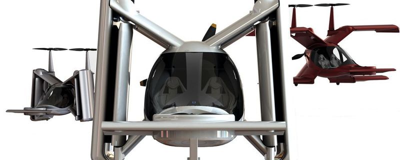 Das Flugtaxi von Flügelaeronautics in unterschiedlichen Klappzuständen.