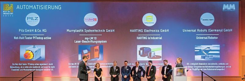 Das Bild zeigt die Nominierten für den Best of Industry Award 2018 in der Kategorie Automatisierung kurz vor der Verkündung des Gewinners.