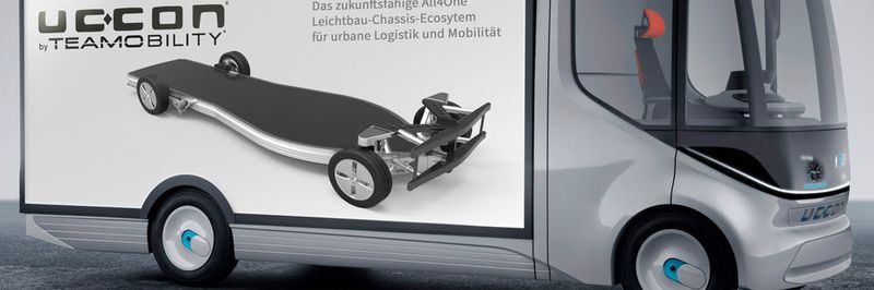 Basis des Mobilitätskonzepts Uccon für die „last mile“ bildet ein patentiertes Leichtbau Rolling Chassis, das die Teamobility GmbH aus Böblingen entwickelt hat.