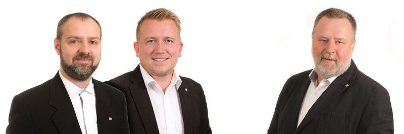 Matthias Quaißer (l.) und Thomas Härtig leiten bei Komsa künftig das Reparaturgeschäft. Axel Brandt (r.), langjähriger Chef der Aftersales-Tochter, geht in Ruhestand.