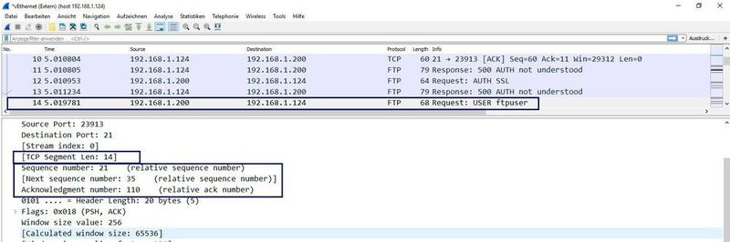 Wireshark-Mitschnitt eines TCP-Handshakes.