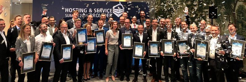 Strahlende Gesichter: die Gewinner der Hosting & Service Provider Awards 2019.