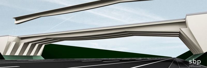 3D-Visualisierung der entworfenen integralen Überführungsbrücke mit Halbfertigteilen aus vorgespanntem Carbonbeton