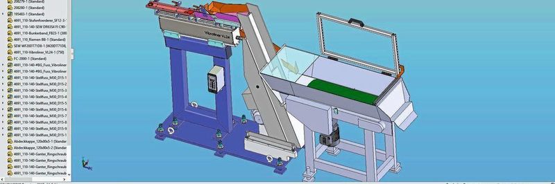 Ein komplettes Zuführsystem, das Ifsys kundenspezifisch in Solidworks konstruiert.