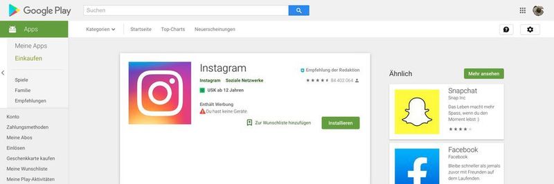 Die Gliederung von Google Play Store und Apple App Store ist weitestgehend identisch.