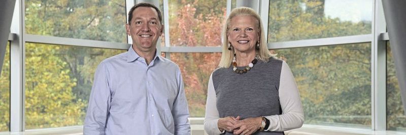 Ginni Rometty, Chairman, President und CEO bei IBM (r.), und James M. Whitehurst, CEO bei Red Hat (l.). IBM hat angekündigt, alle ausgegebenen und ausstehenden Stammaktien von Red Hat für 190 US-Dollar pro Aktie in bar zu übernehmen. Das ergibt einen Gesamtunternehmenswert von etwa 34 Milliarden US-Dollar.
