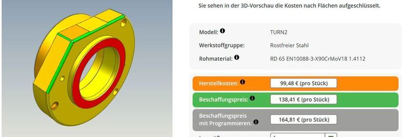 Classmate Cloud berechnet Fertigungsteile und zeigt auf einen Blick, ob es Kostentreiber gibt.