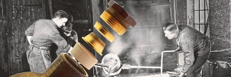 Das erste Produkt von Wiska: Eine Kabelverschraubung an einem Abzweigkasten aus Messingguss.