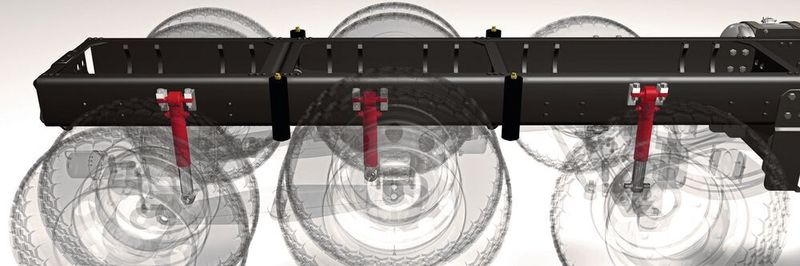 Das hydropneumatische Federungssystem Dynamic Truck and Trailer Suspension (DTS) reagiert aktiv auf den benötigten Federungsbedarf.