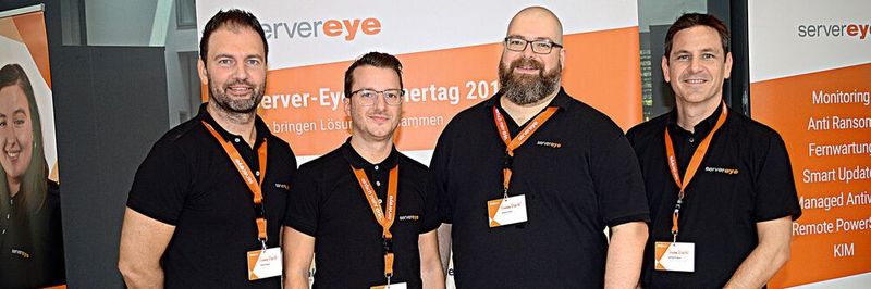 Die Köpfe hinter Server-Eye (v. l.): Stefan Klüner (Vertriebsleitung), Kim Schneider, Andreas Behr (beide leitende Entwickler) und Michael Krämer (Geschäftsführer Krämer IT Solutions)