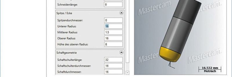 Mastercam 2020 unterstützt neue Werkzeugtypen für das Schlichten mit Kreissegmentfräsern.