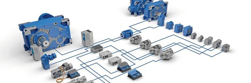 Aufeinander abgestimmte Antriebssysteme, bestehend aus Getriebe, Motor und Antriebselektronik: Eine Profisafe-Baugruppe in Kombination mit Frequenzumrichtern realisiert zudem die antriebsintegrierte funktionale Sicherheit.