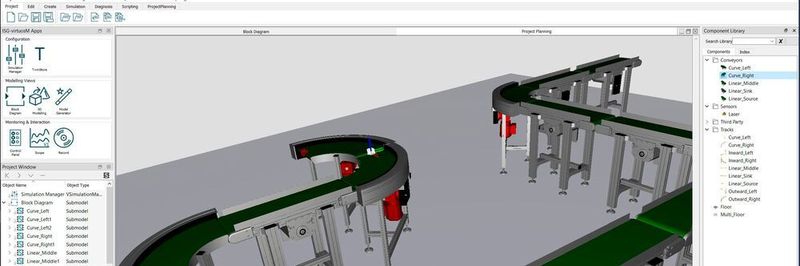 Mit dem Simulationssystem ISG-Virtuos ist mithilfe digitaler Zwillinge die Anlagensimulation basierend auf einer herstellerübergreifenden Komponentenbibliothek möglich.