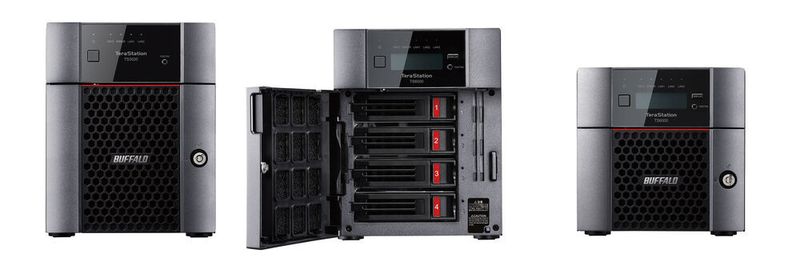 Buffalo bringt zwei neue Terastation-Serien auf den Markt: Die TS3020 mit ARM-Prozessor (links) sowie die TS6000 mit Intel Atom (mitte und rechts).