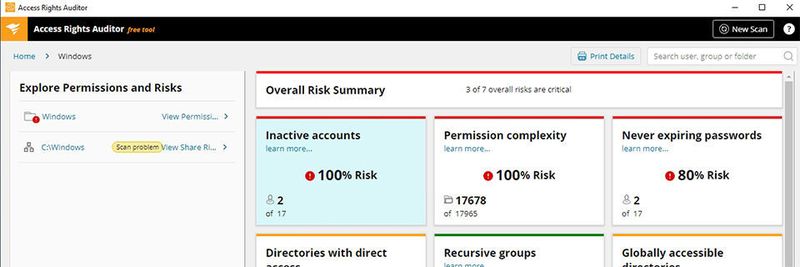 Der SolarWinds Access Rights Auditor erlaubt ein Scanen von Verzeichnisstrukturen und die Überprüfung gesetzter Rechte.