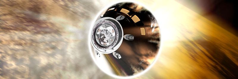 Im Jahr 2023 soll das Raumfahrzeug Orion (Multi-Purpose Crew Vehicle) nach ausgiebigen Tests wieder Menschen zum Mond befördern. Im Bild eine Simulation des Raumfahrzeugs.
