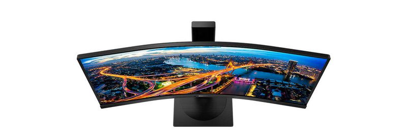 Das gekrümmte VA-Panel im Philips 346B1C liefert mit 3.440 x 1.440 Pixel die UWQHD-Auflösung.