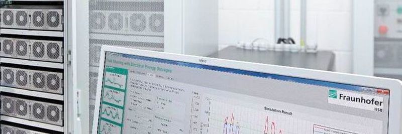 Figure 1: The stationary electrical energy storage system for peak load reduction at Fraunhofer IISB in Erlangen was developed as part of the Bavarian energy research project SEEDs and integrated into the institute's own direct current grid. A software tool developed in the SEEDs project is available for the design of electrical storage devices and for the simulation of smoothed load profiles..