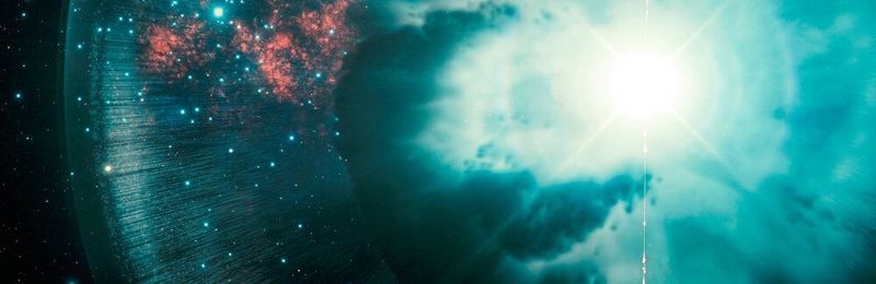 Künstlerische Darstellung eines Gammablitzes, der von der Explosion eines supermassereichen Sterns ausgelöst wird.