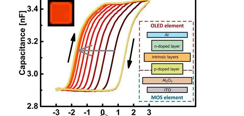 Der pinMOS-Speicher ist ein organisches Halbleiterbauelement aus der Kombination einer OLED und eines Kondensators. Es besitzt die Eigenschaften eines Memcapacitors, interagiert mit Licht und kann schrittweise beschrieben und gelöscht werden kann.