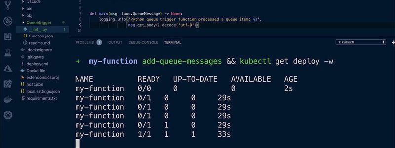 Vereinfachtes Skalieren mithilfe des Open-Source-Projekts Kubernetes-based event-driven autoscaling, Keda, wurde von Microsoft initiiert.