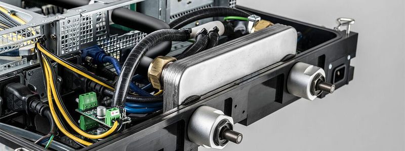 Der Plattenwärmetauscher ist im flüssiggekühlten System von Schneider Electric, Iceotope und Avnet integriert.