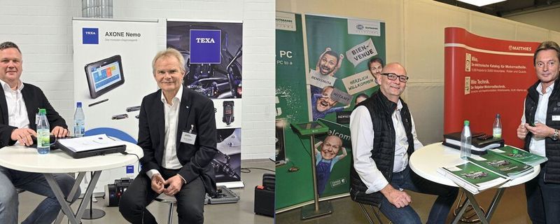 Die Motorraddiagnoseprofis (v.li.) Markus Hübner und Werner Arpogaus (Texa Deutschland) und Klaus Schneidewind und Claus Gunzelmann von Hella Gutmann Solutions.