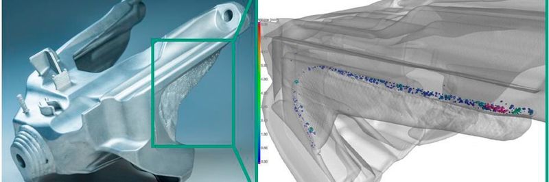 Dieser Demonstrator zeigt, wie durch die Verbindung von Guss und AM das Blistern (Expansion der unter Druck eingeschlossenen Gase) nahezu komplett unterbinden wird. Die Demonstratorbauteile für das Laser-Pulver-Auftragsschweißen zur Umsetzung von Szenario 2 wurden durch Audi von einem externen Gießer zur Verfügung gestellt.