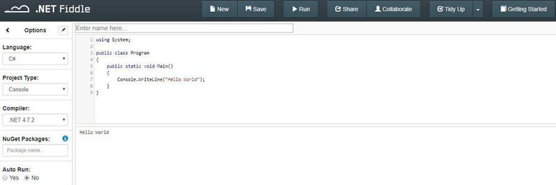 Entwickeln und testen mit .NET Fiddle.