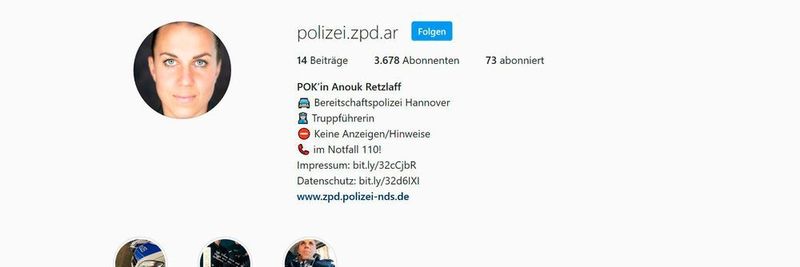 Instagram-Profil einer niedersächsischen Polizistin