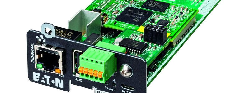 Die „Industrial Gateway Card“ (INDGW-M2) kombiniert die Eigenschaften eines SNMP-Agenten, eines HTTP/Webserver und einer Modbus-Karte, um die Fernüberwachung einer USV-Anlage durch ein Management-System zu ermöglichen. Sie ist die zweite USV-Karte von Eaton, die die Sicherheitsstandards IEC 62443-4-2 und UL 2900-1 erfüllt.