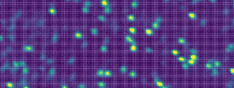 Wie Sterne in einer farbverstärkten Momentaufnahme des Nachthimmels stellen diese gelb-grünen Punkte Stellen auf einem Siliziumkarbid-Wafer dar, an denen ein Elektronenstrahl ein Siliziumatom und ein Kohlenstoffatom herausgeschlagen hat. Was zurückbleibt, ist eine "Divacancy"-Tasche, die ein einzelnes adressierbares Elektron beherbergt. Forscher haben herausgefunden, dass diese Einzelelektronenstrukturen als mögliche Quantenbits für Quantenberechnungen und Kommunikation genutzt werden können.