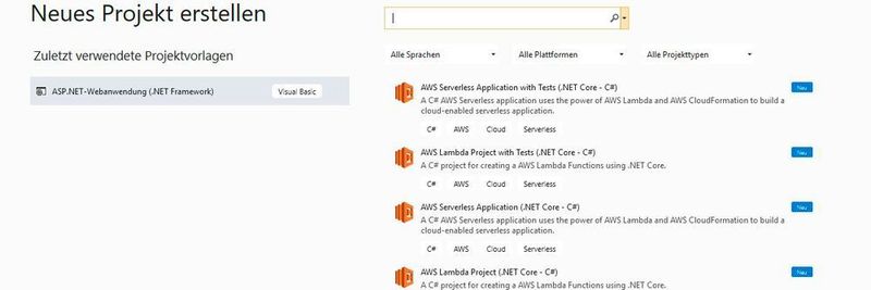 Um ein AWS-Projekt direkt über Visual Studio anlegen zu können, muss man das entsprechende Toolkit erst einmal installieren und mit den passenden Zugangsdaten konfigurieren.