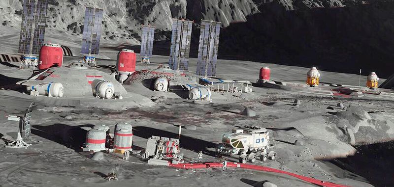 Einer Mondlandschaft, die am Computer erstellt wurde: Die Landschaft soll in Köln in einer Mond-Halle nachgebaut werden.
