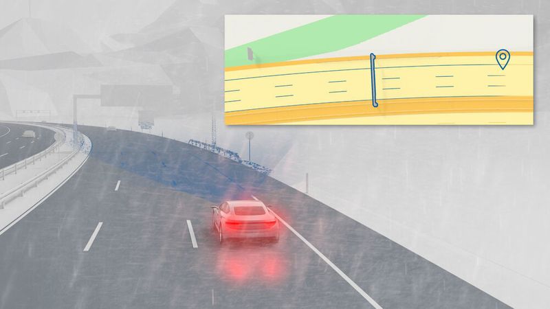 Automatisierte Fahrfunktionen erfordern bei schlechten Wetterverhältnissen eine genaue Positionsbestimmung.