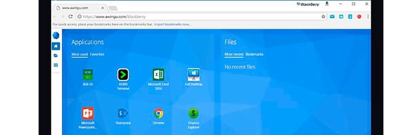 BlackBerry Digital Workplace integriert Awingu für den Zugriff auf Windows- und Linux-Anwendungen, Desktops, das Unternehmensintranet sowie SaaS und Dateifreigaben.