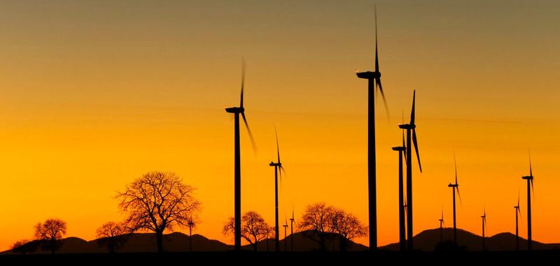 Windräder im Abendlicht: On-shor- und Off-shore-Winkraftanlagen haben im Februar einen Rekordertrag von 21 Milliarden Kilowattstunden Strom erzeugt.
