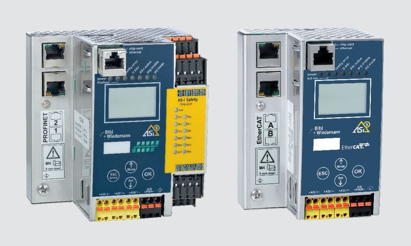 ASi-5/ASi-3 Felbus Gateways von Bihl+Wiedemann mit und ohne Sicherheitstechnik: aktuell verfügbar in diversen Varianten, u. a. für Profinet, Profisafe über Profinet, Ethernet/IP, CIP Safety über Ethernet/IP, Ethercat, Safety over Ethercat, Sercos und CIP Safety über Sercos.