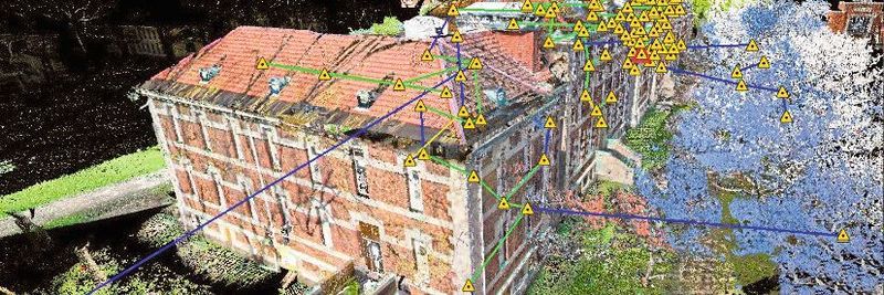 Kombiniertes Bild aus Laserscan und Fotos als Hilfsmittel für die Architektur.