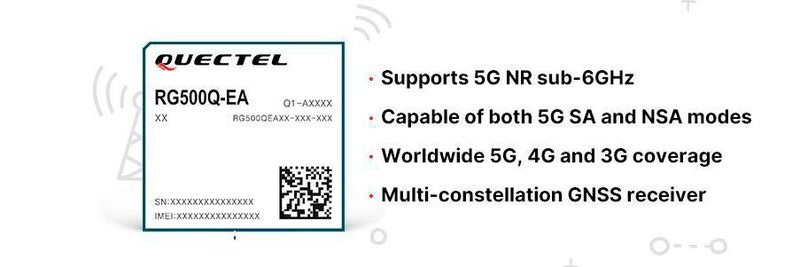 Das Quectel RG500Q-EA unterstützt größere Sub-6GHz-Frequenzbänder sowie eine weltweite LTE-A- und WCDMA-Netzwerkabdeckung.