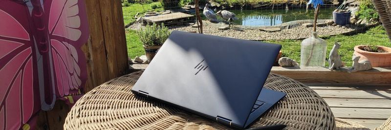 Libelle vor Gartenteich: Das schlanke Business-Convertible HP Elite Dragonfly machte für einen Hands-on-Test Station im Homeoffice des Redakteurs.