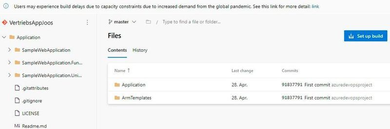 Verwalten der Dateien eines Projektes in Azure DevOps.